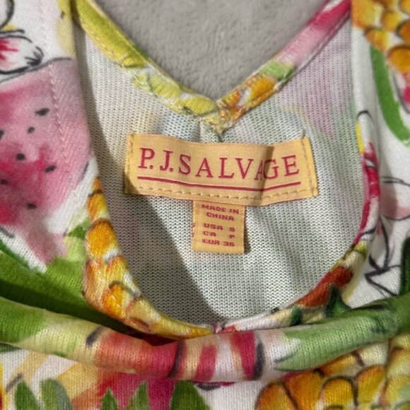 P.J. Salvage 3-Piece Tropical Fruit Print Pajama Set Tank Button-Up Top Pants S - Picture 5 of 16